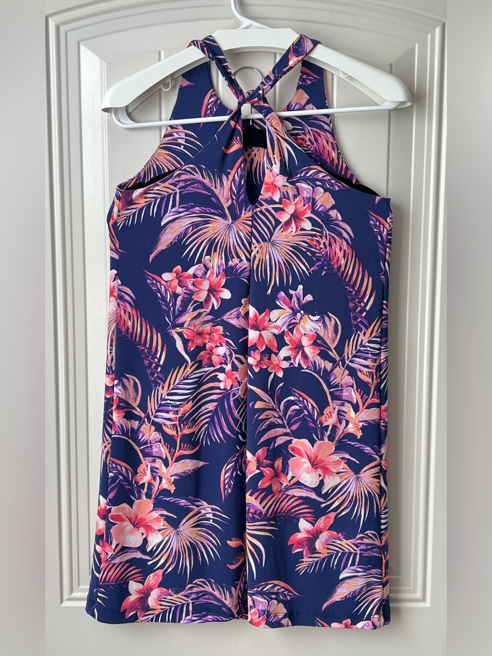 Tori Richard Tropical Floral Dress XS Racerback Blue Pink Shift - Picture 3 of 11